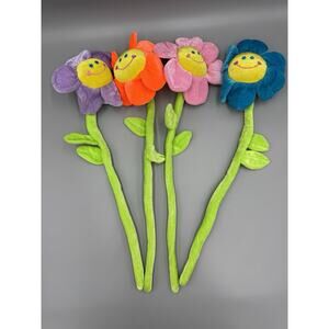 Smiley Flower Bendable Stems Plush 24” Posable Lot Of 4 Best Made Toys Daisies